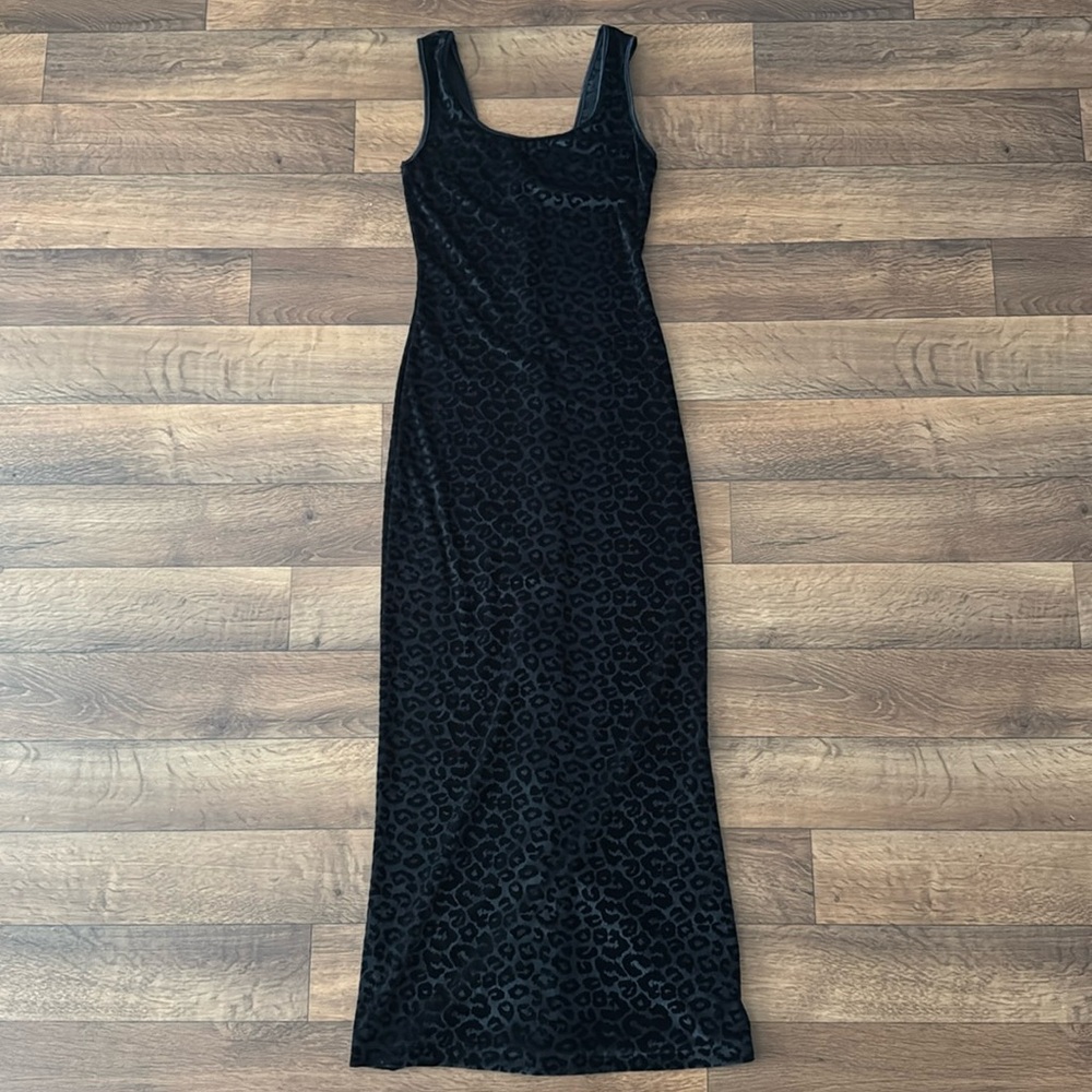 Y2K Rampage Size Small Vintage Velvet Maxi Dress Whimsigoth Leopard Print 90’s
